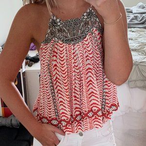 Free People Orange and White Floral Applique Tank